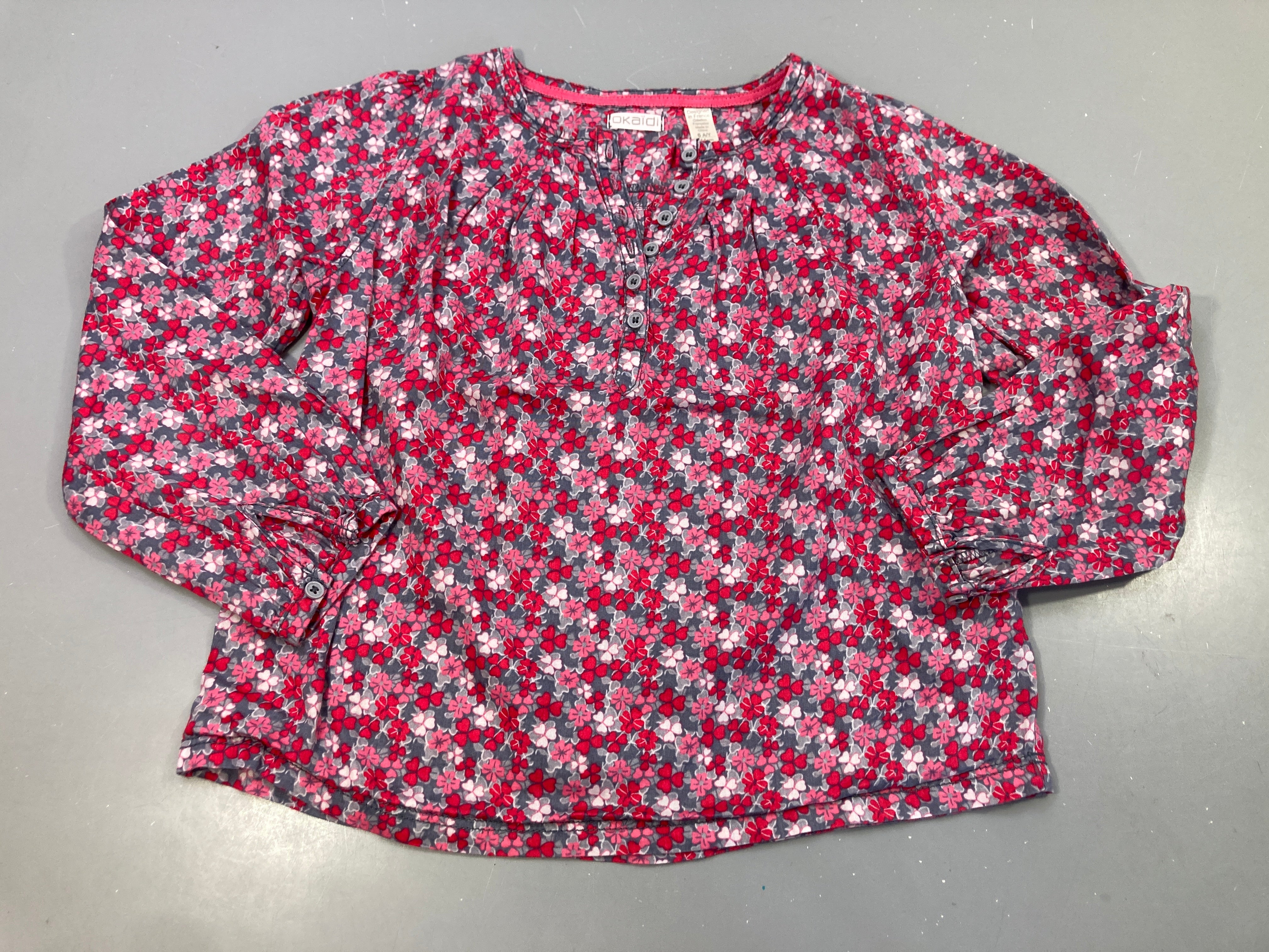 Blouse ml fleurie rose, blanc, gris