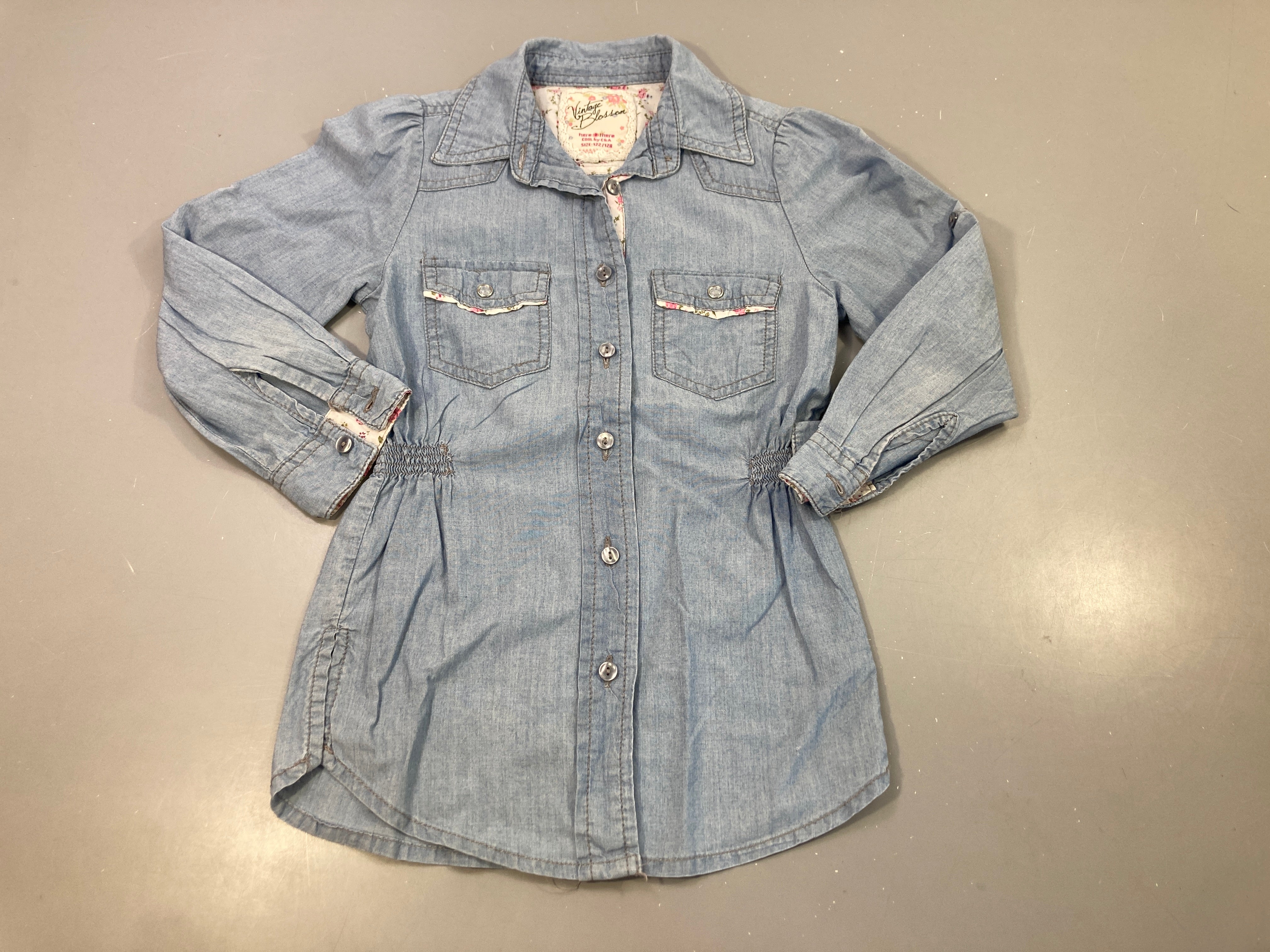 Chemisier ml denim, ceintré à la taille