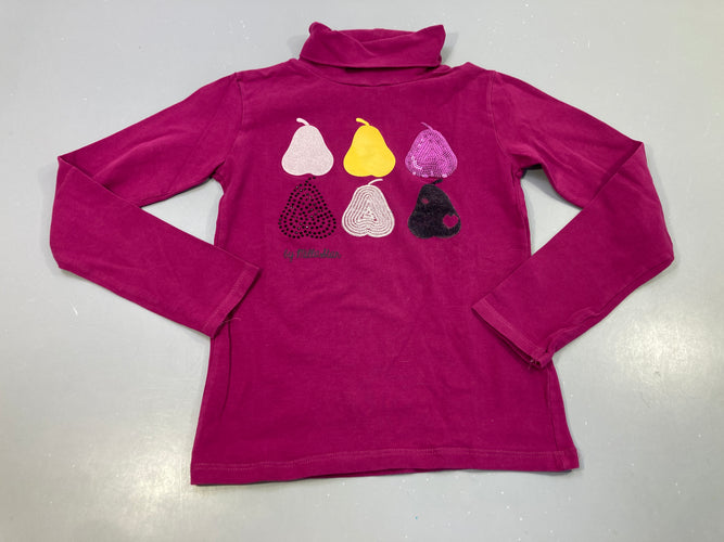 T-shirt m.l col roulé rose, poires texturées, strass, velours,..., moins cher chez Petit Kiwi