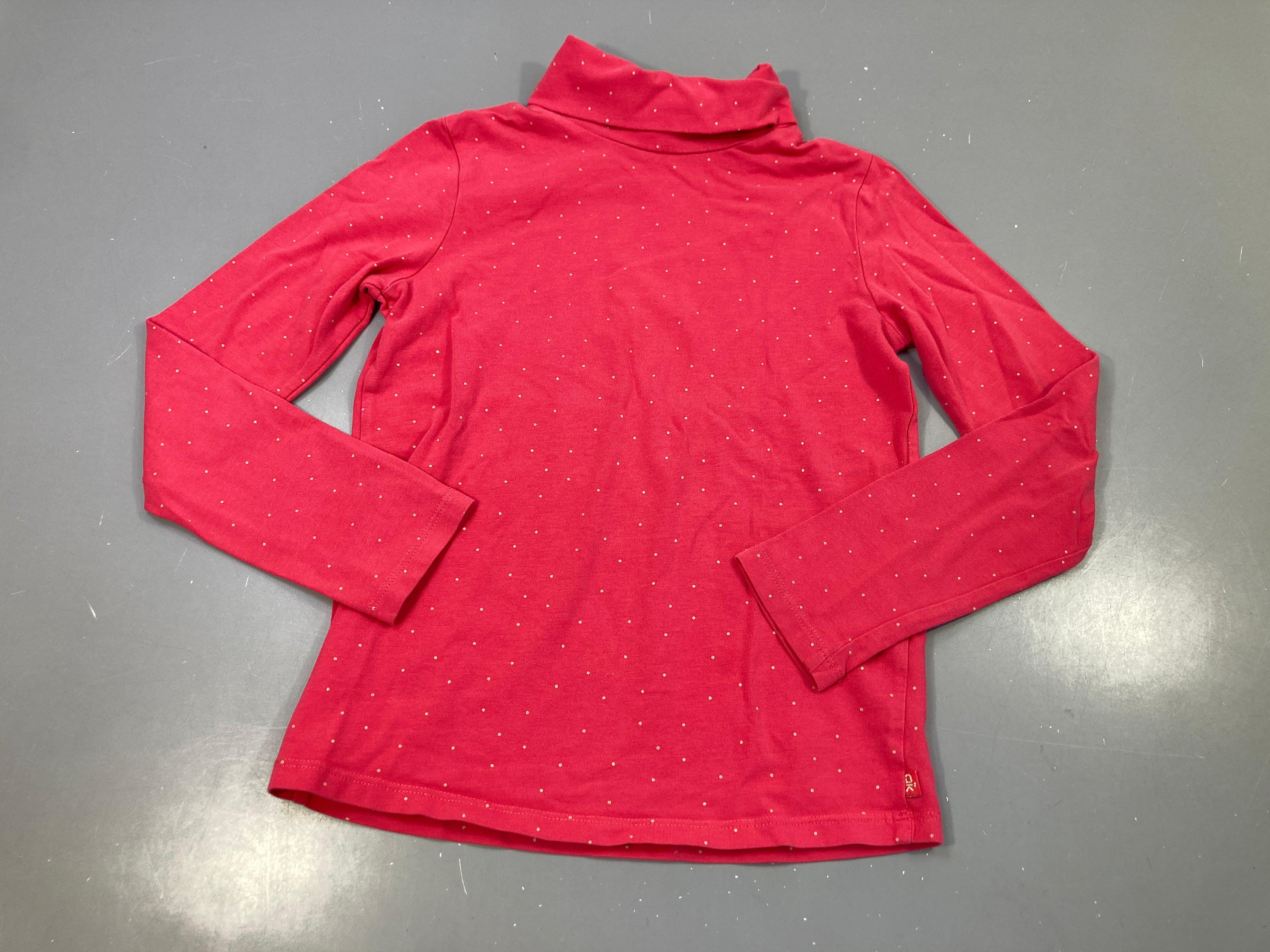 T-shirt m.l col roulé rose à pois blancs