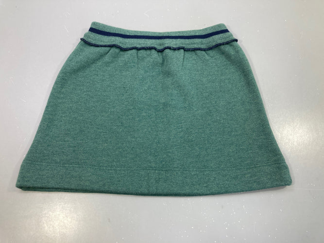 Jupe molleton vert chiné taille élastique  ligné bleu marine , intérieur doux et chaud., moins cher chez Petit Kiwi