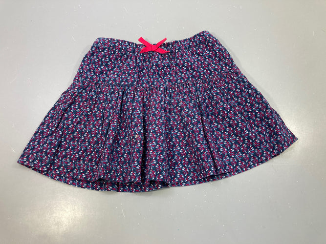Jupe en velours côtelé bleue à motifs bleu, blanc, rose, moins cher chez Petit Kiwi