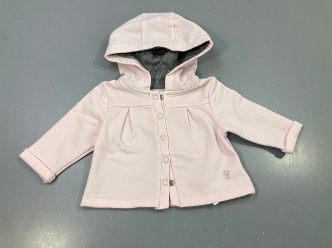 Gilet à capuche rose clair, fermeture par pressions, intérieur doux et chaud, moins cher chez Petit Kiwi