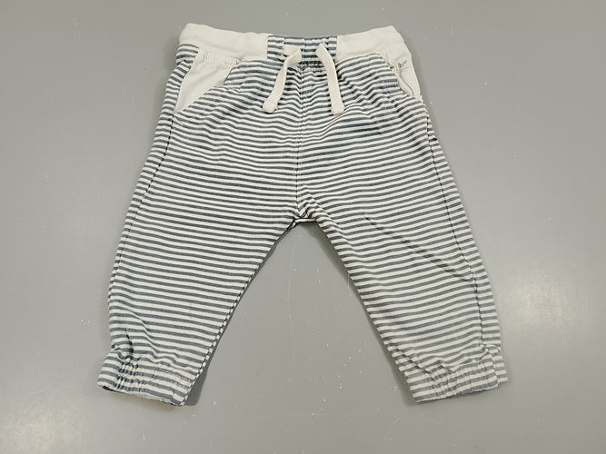 Pantalon  molleton rayé blanc , bleu clair  chevilles élastiques, moins cher chez Petit Kiwi