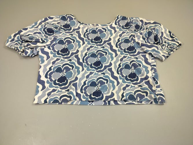 Blouse m.c croc top blanche à flaurs bleues . Petites taches, moins cher chez Petit Kiwi