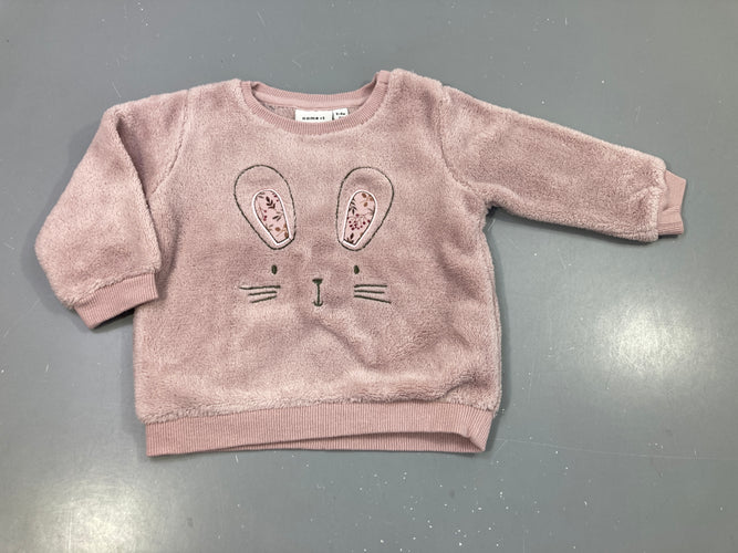 Pull en velours mauve clair, tête de lapin, moins cher chez Petit Kiwi