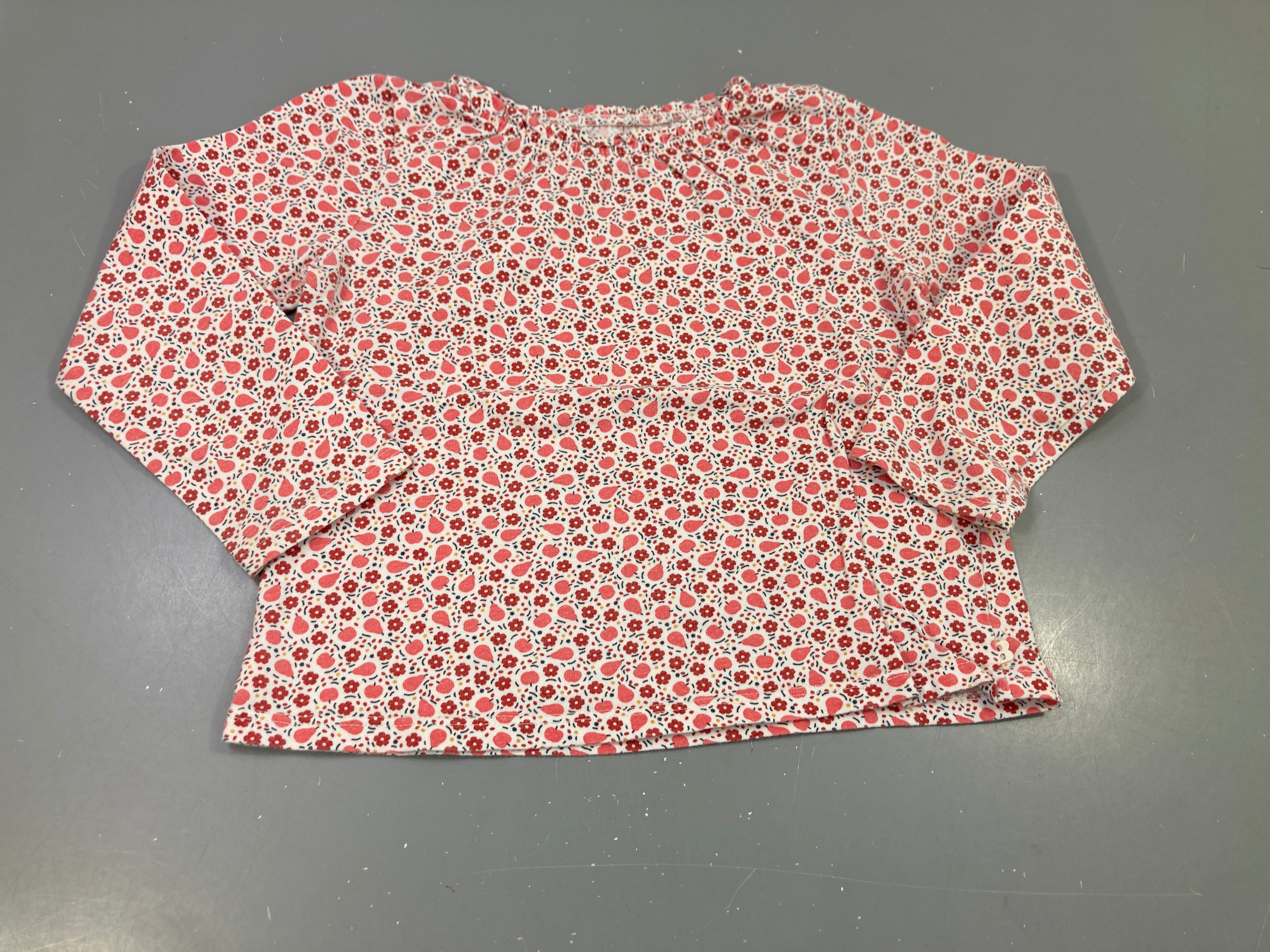 T-shirt m.l blanc motifs fleurs et fruits , col élastique