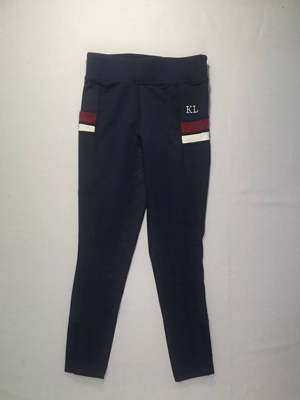 Legging d'équitation bleu Kingland bandes bordeaux-blancs, étiquette 9 ans mais taille petit