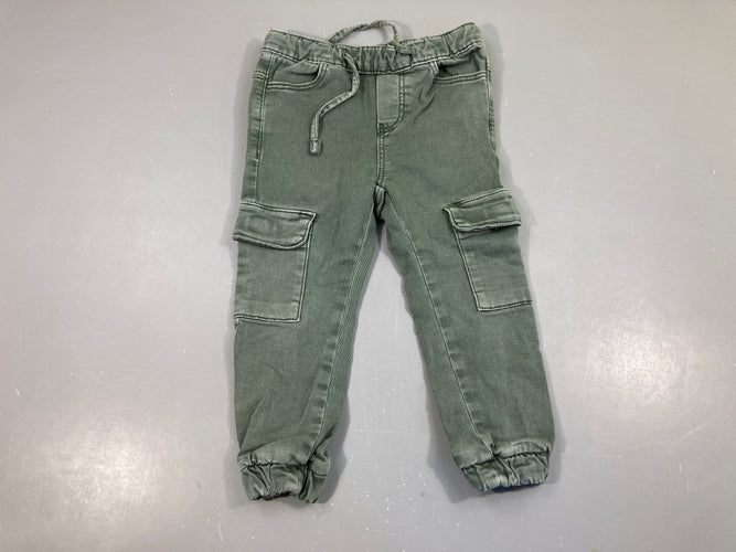 Pantalon cargo kaki taille et chevilles élastiques, moins cher chez Petit Kiwi