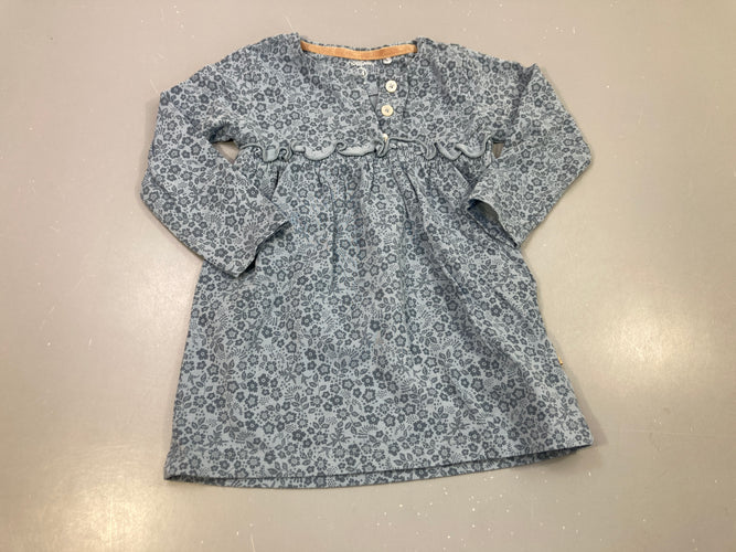 Robe m.l jersey  bleue à fleurs, 3 petits boutons, moins cher chez Petit Kiwi