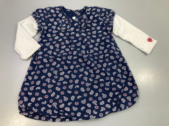 Robe m.l  jersey bleu marine à motifs, manches blanches, moins cher chez Petit Kiwi