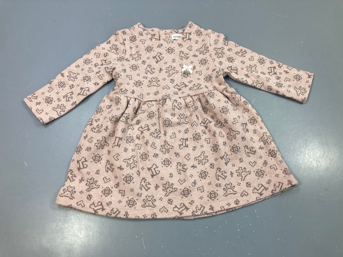 Robe m.l rose poudré à motifs gris (ours, coeurs,...), moins cher chez Petit Kiwi