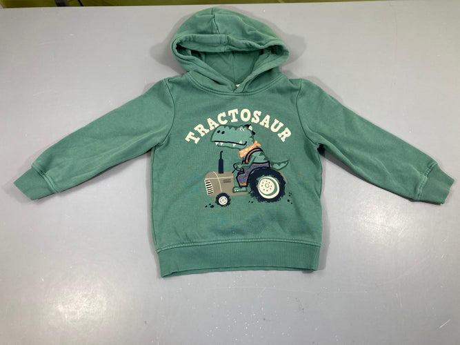 Sweat à capuche vert Tractosaur, moins cher chez Petit Kiwi