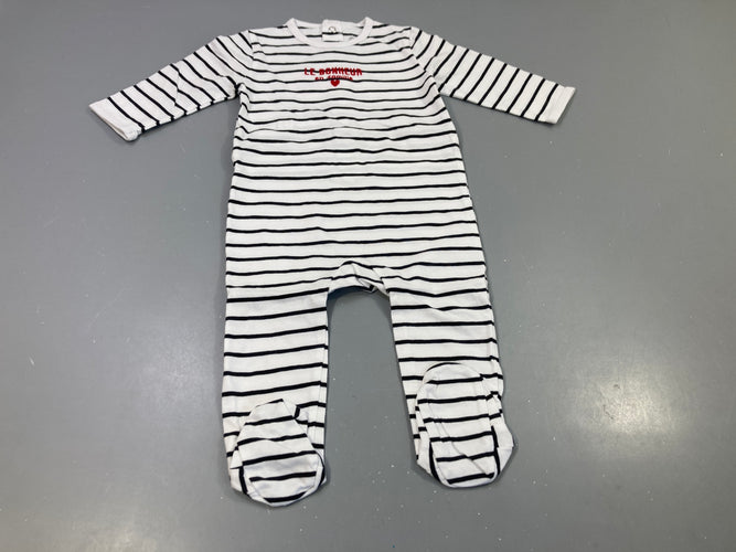 Pyjama jersey blanc rayé bleu marine  "Le bonheur en famille", moins cher chez Petit Kiwi