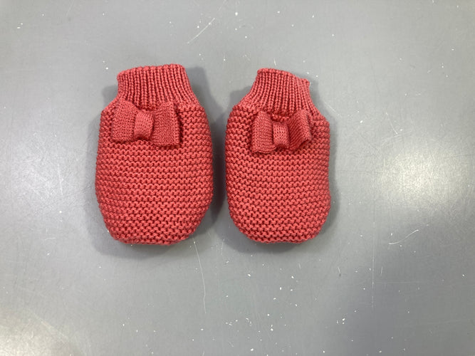 Mouffles tricot rose doulé velours, petits noeuds  T1, moins cher chez Petit Kiwi