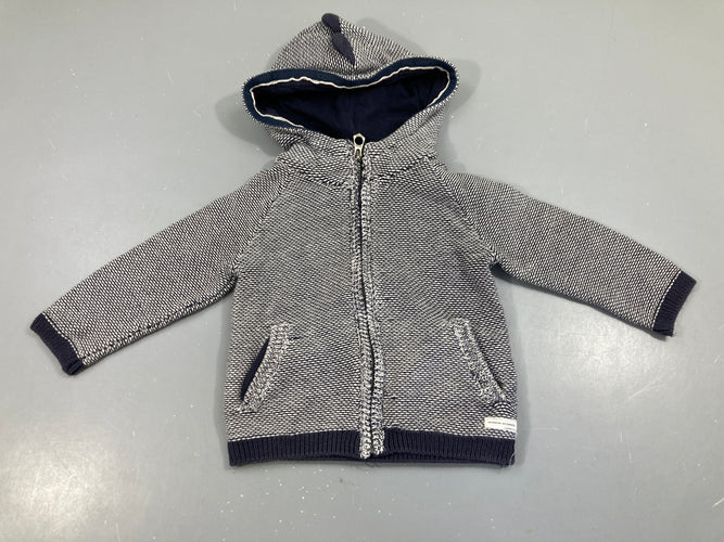 Pull zippé à capuche bleu/blanc chiné, moins cher chez Petit Kiwi