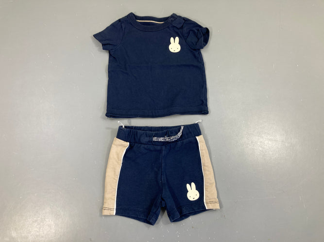 T-shirt m.c bleu foncé lapin + bermuda, moins cher chez Petit Kiwi
