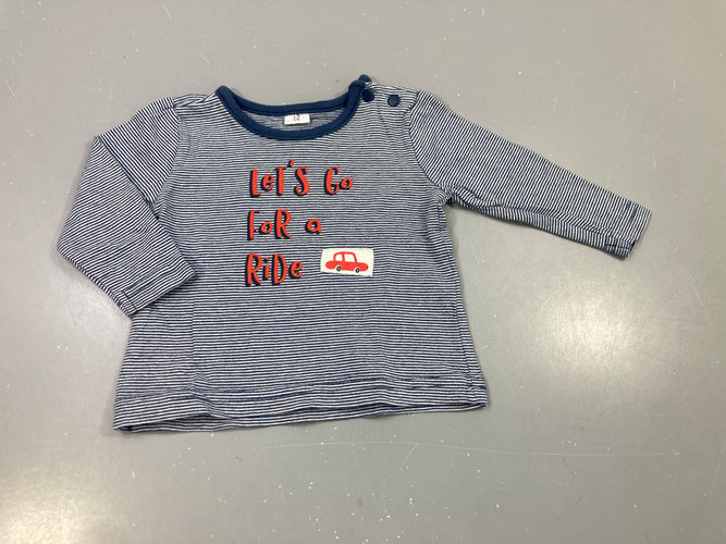 T-shirt m.l rayé bleu marine, blanc  "Let's go for a ride", moins cher chez Petit Kiwi