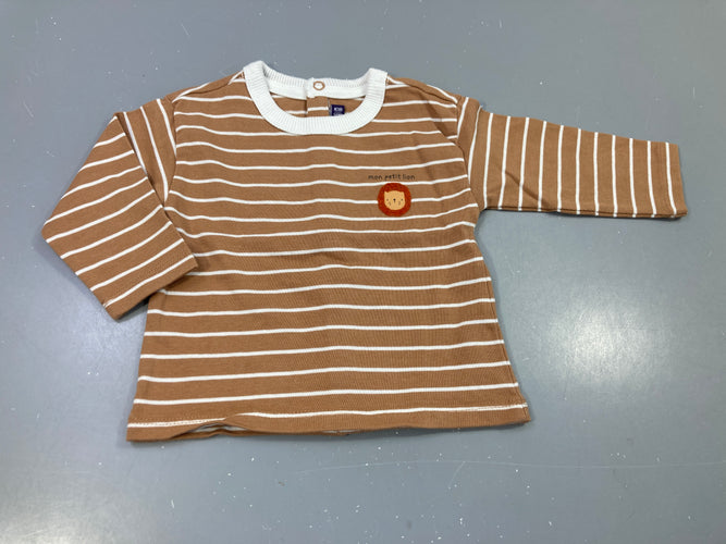 T-shirt m.l  camel rayé blanc " mon petit lion", moins cher chez Petit Kiwi