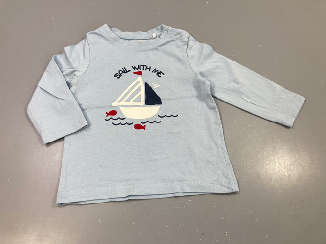 T-shirt m.l beu clair bâteau, "sail with me", moins cher chez Petit Kiwi