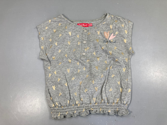 T-shirt m.c gris chiné coeurs dorés-sequins, moins cher chez Petit Kiwi