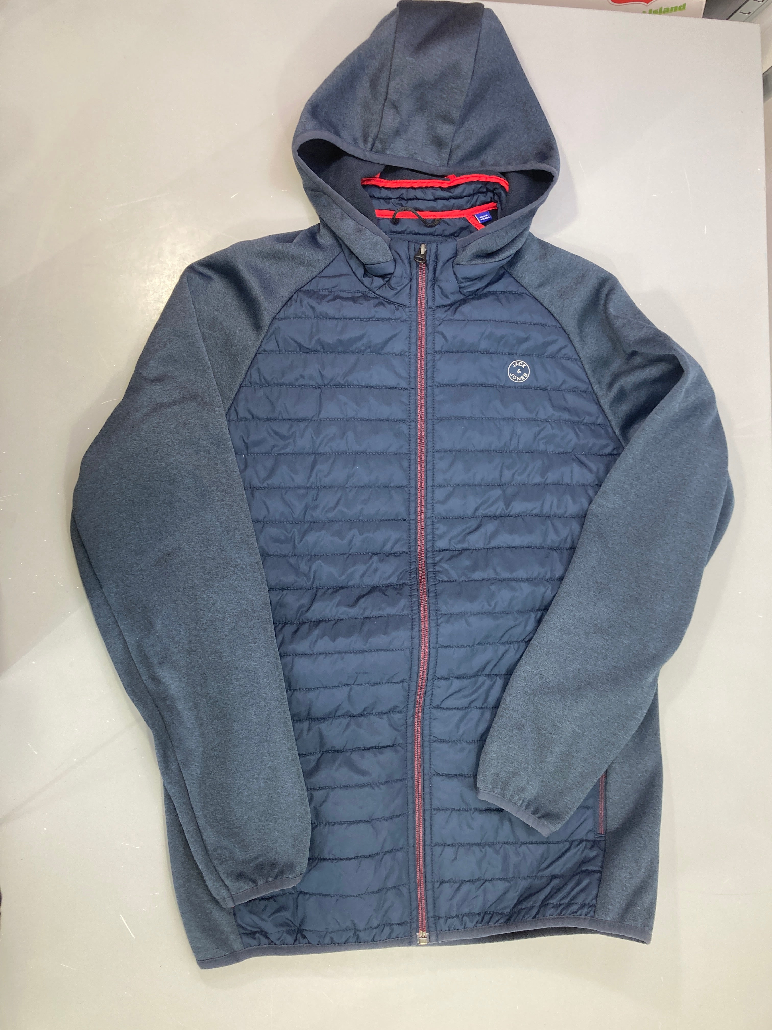 Veste zippée capuche bleu marine gris, molleton