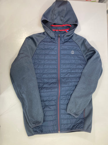 Veste zippée capuche bleu marine gris, molleton, moins cher chez Petit Kiwi