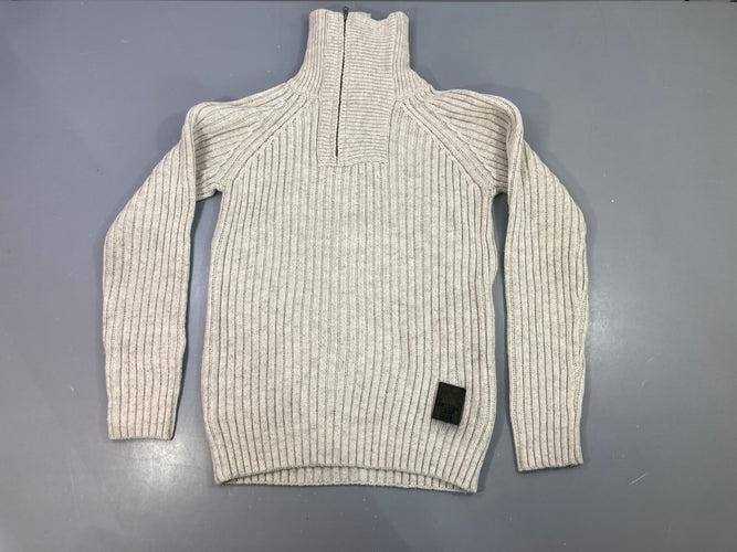 Pull 1/4 zip col montant écru côtelé, Antlers Camp Club, 10% laine, moins cher chez Petit Kiwi
