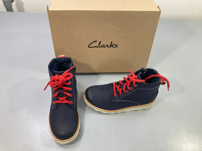 NEUF Bottines cuir bleu marine lacets rouges, 29, Clarks, moins cher chez Petit Kiwi