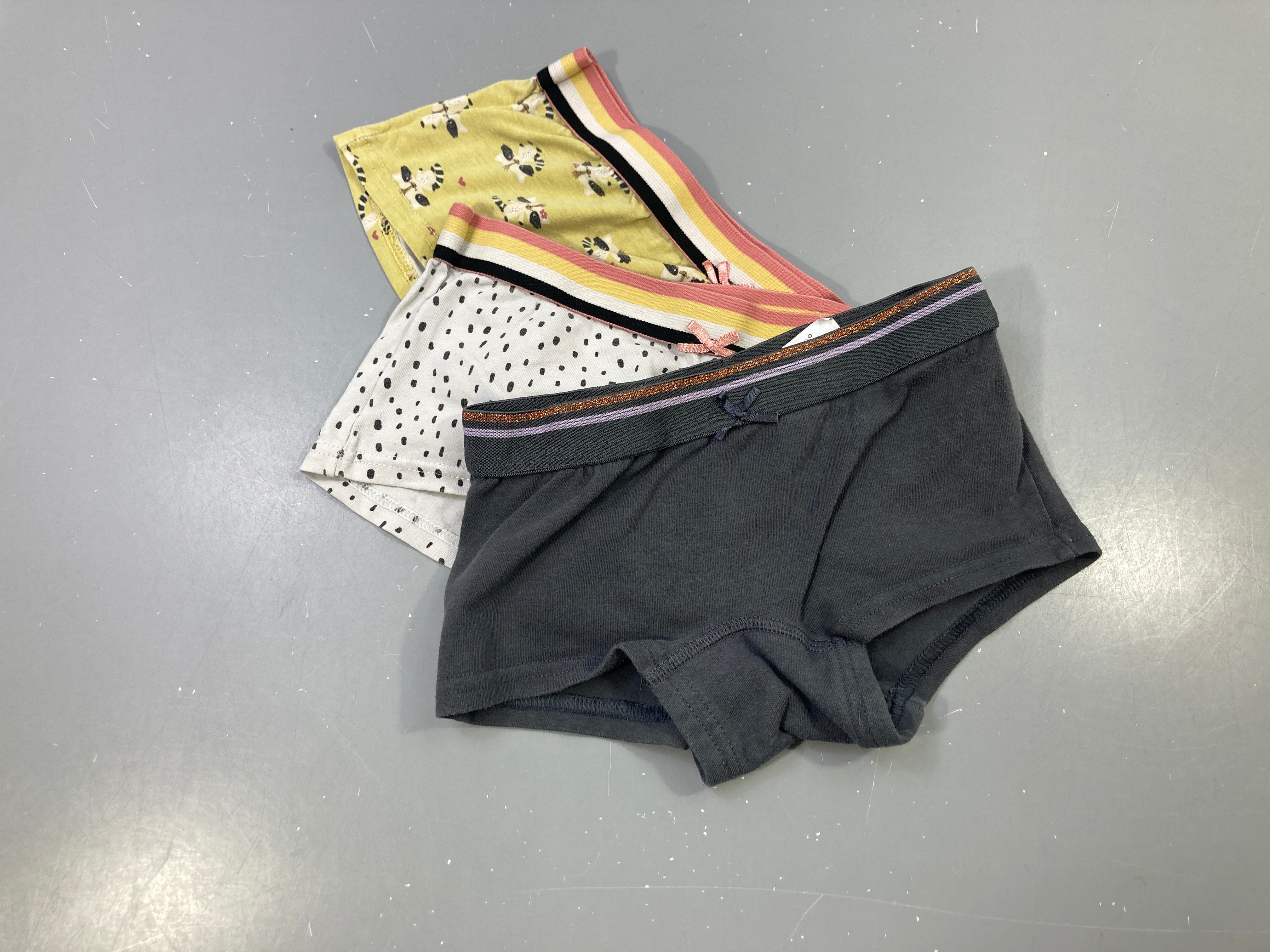 Lot 3 culottes rose pâle cœurs, chat, grise