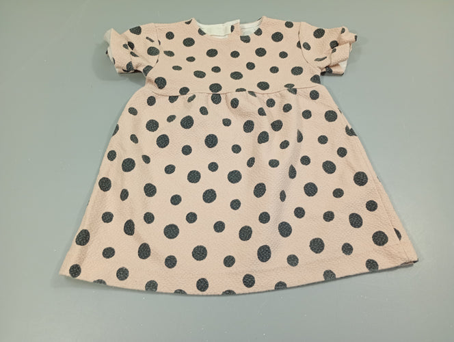 Robe m.c  rose pâle à pois bleu marine texturé, moins cher chez Petit Kiwi