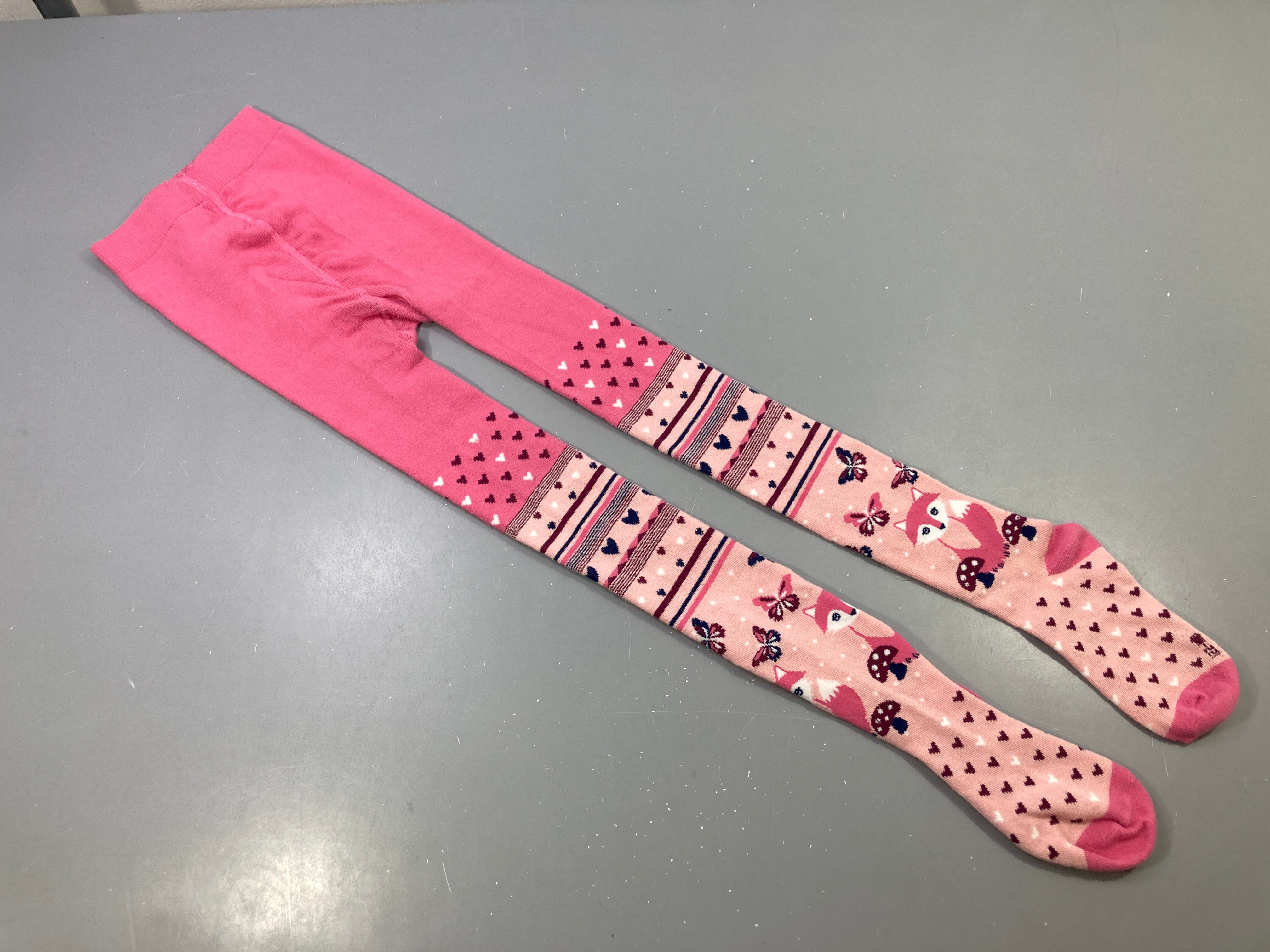 Collant rose imprimé renard cœurs