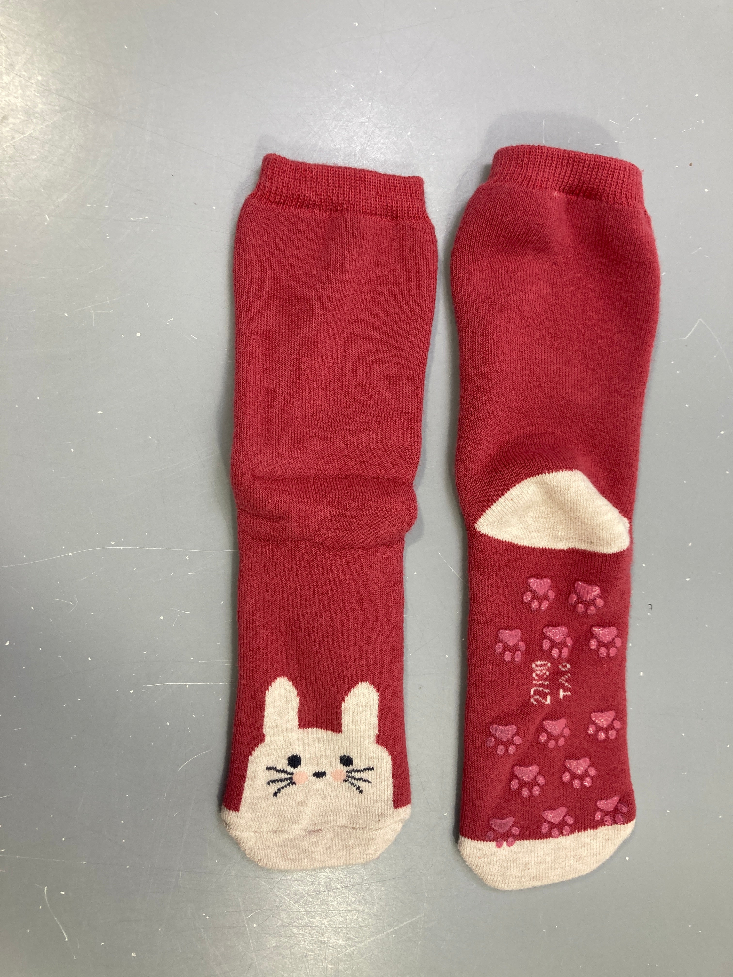 Chaussettes antidérapantes rouge, motif lapin, 27-30