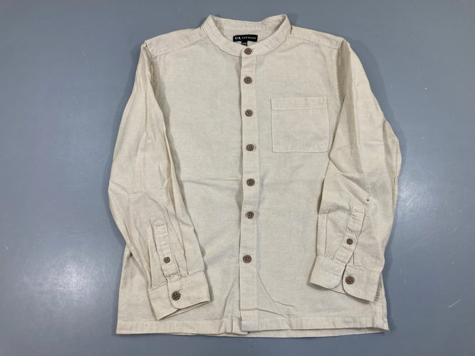 Chemise m.l beige col mao 30%Lin 70% coton, moins cher chez Petit Kiwi