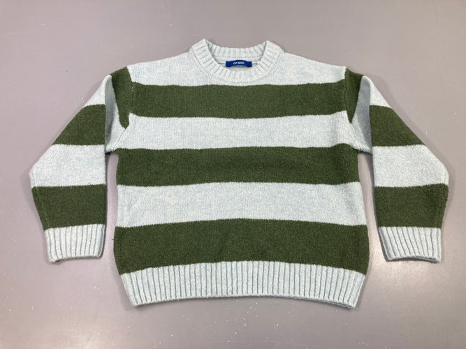 Pull rayé gris vert, moins cher chez Petit Kiwi