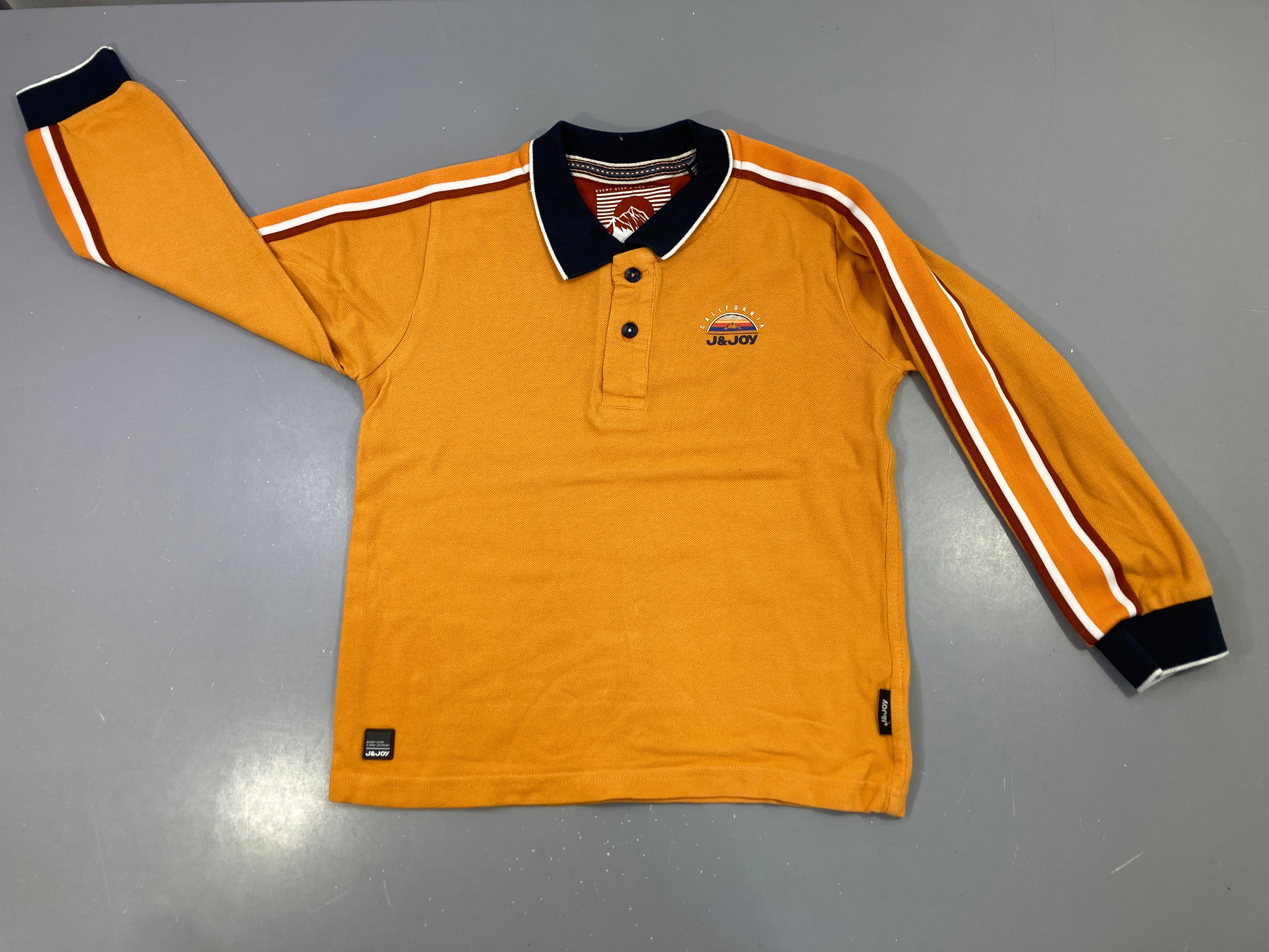 Polo m.l moutarde bandes marine bordeaux, J&Joy