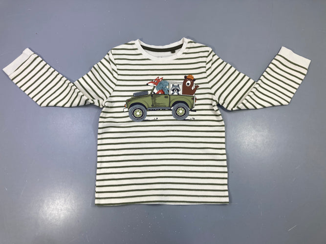 T-shirt m.l épais rayé blanc kaki imprimé voiture animaux, moins cher chez Petit Kiwi