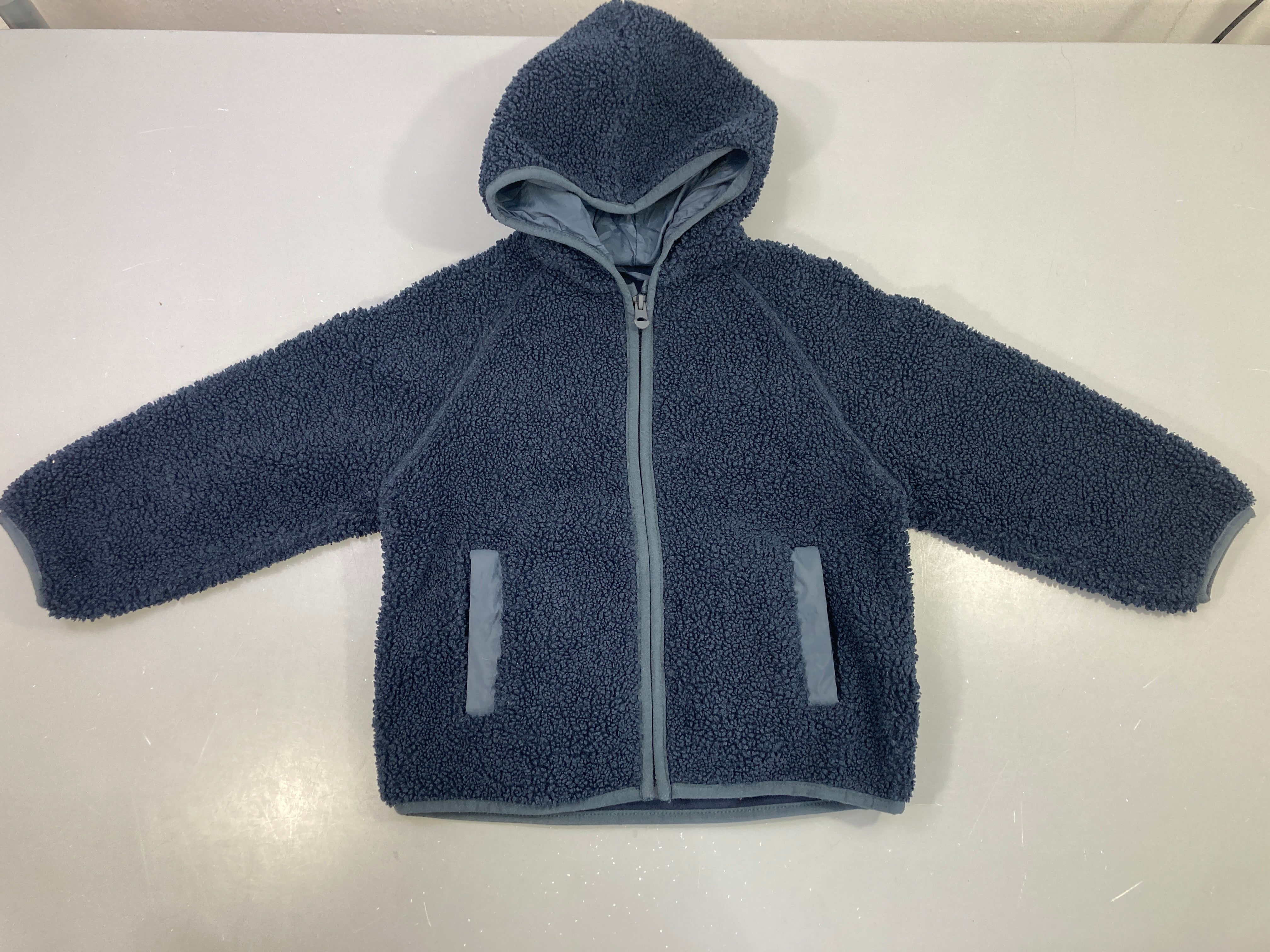 Veste zippée sherpa bleu gris, poches zippées