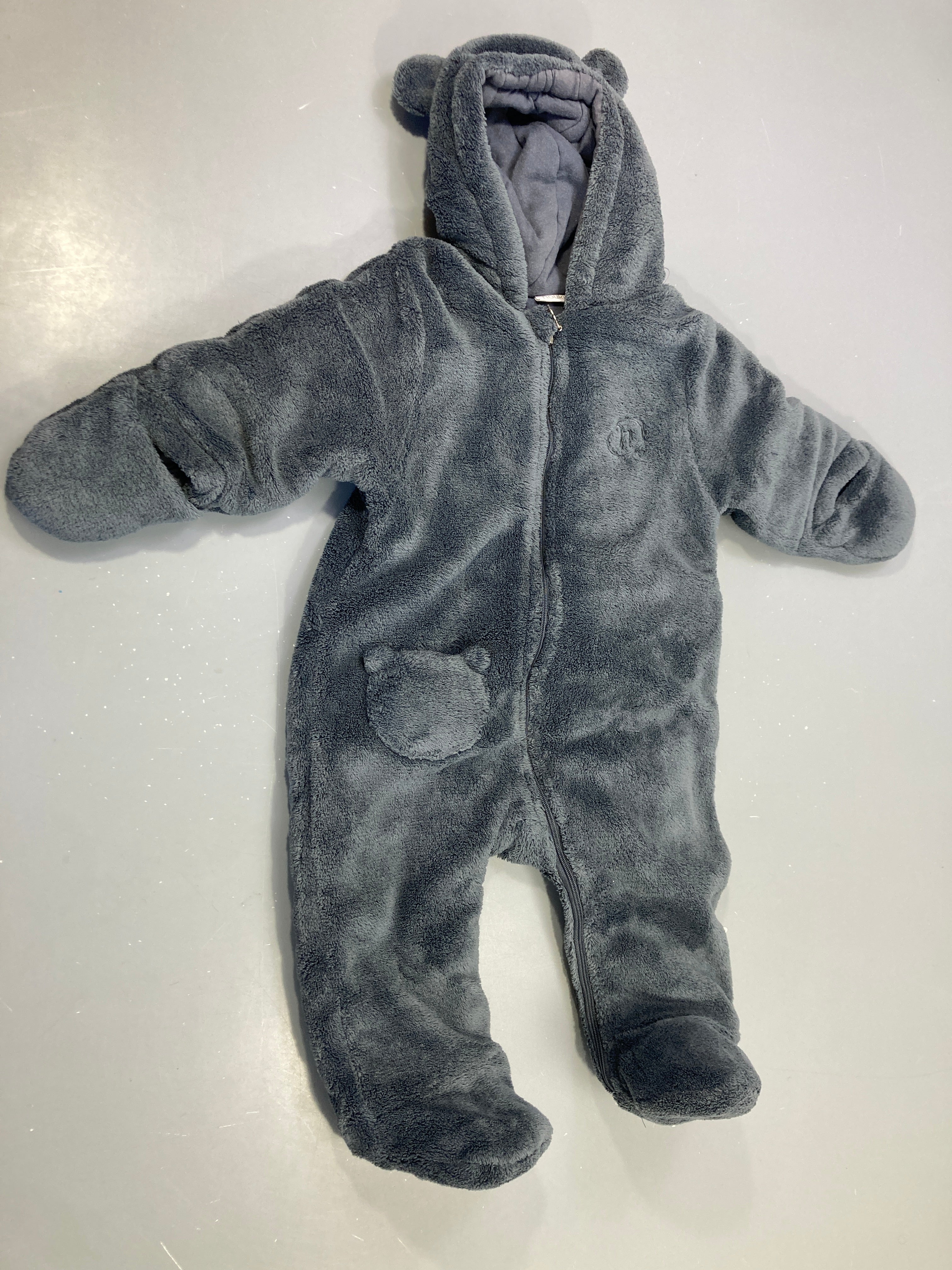Combinaison pilote polaire bleu foncé capuche oreilles ours, pieds
