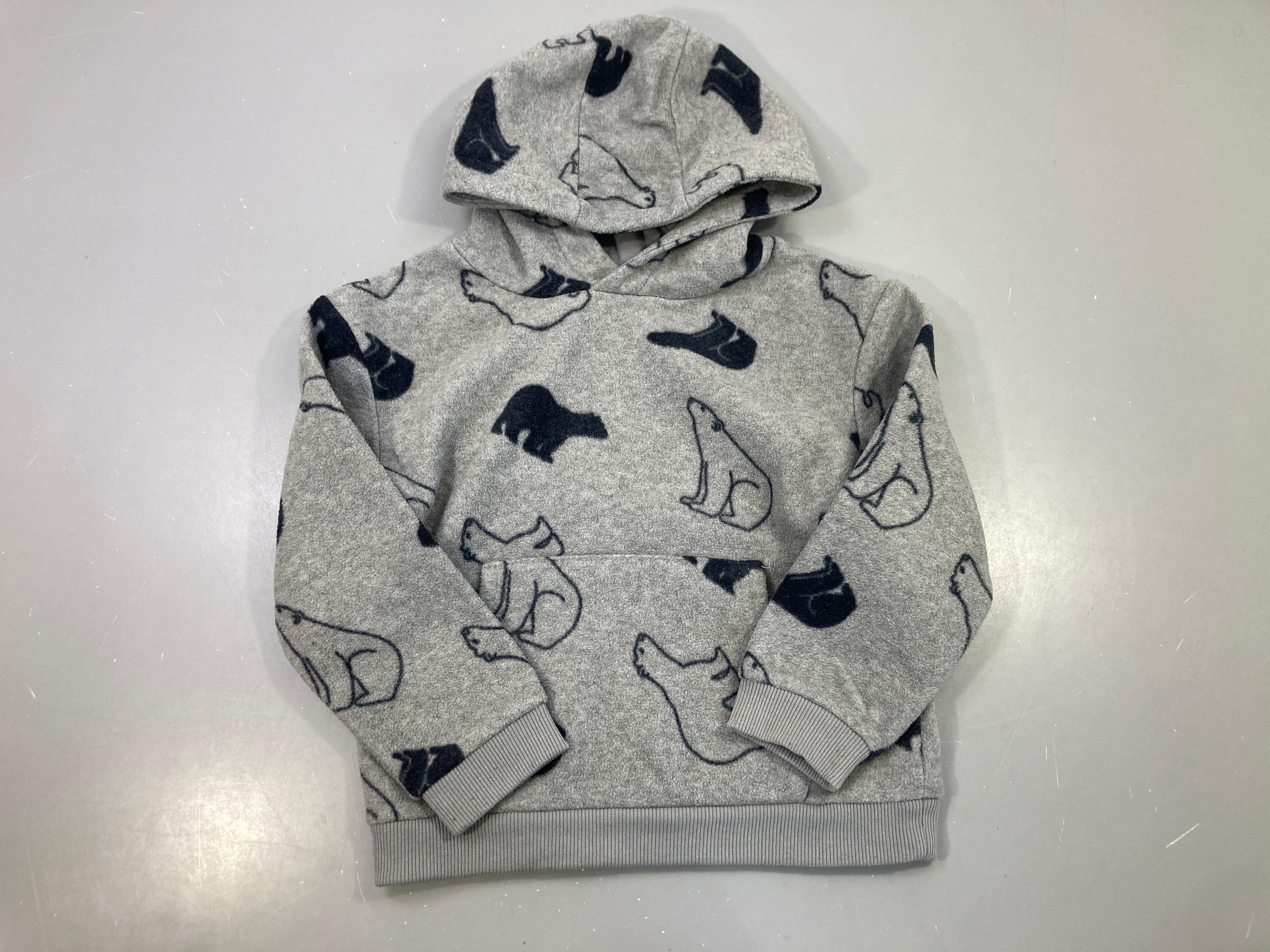 Polar à capuche gris imprimé ours