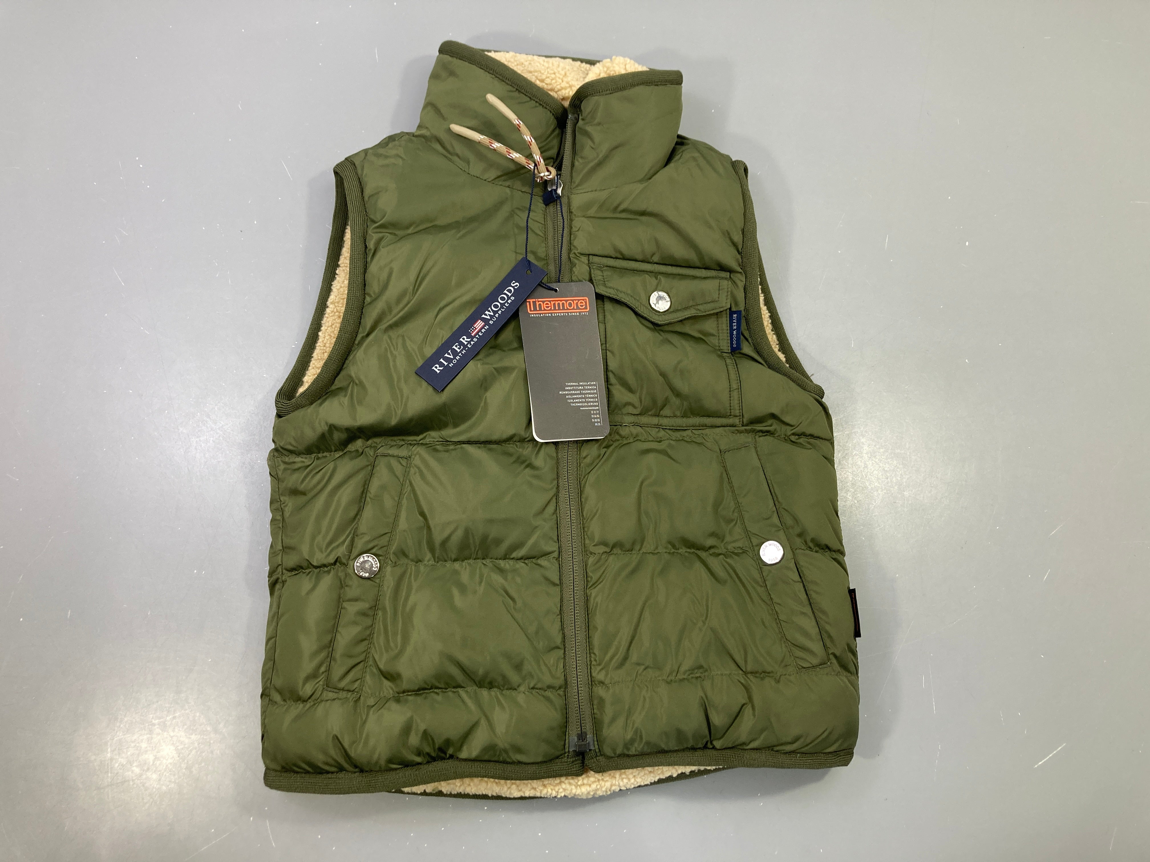 NEUF Bodywarmer réversible kaki matelassé, doublure sherpa