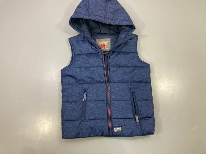 Bodywarmer bleu chiné à capuche, moins cher chez Petit Kiwi