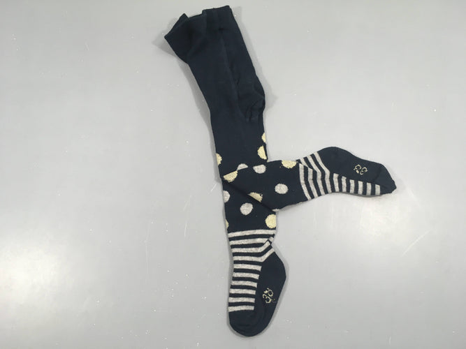 Collants bleu foncé pois gris-dorés 19-22L égèrement boulochés, moins cher chez Petit Kiwi