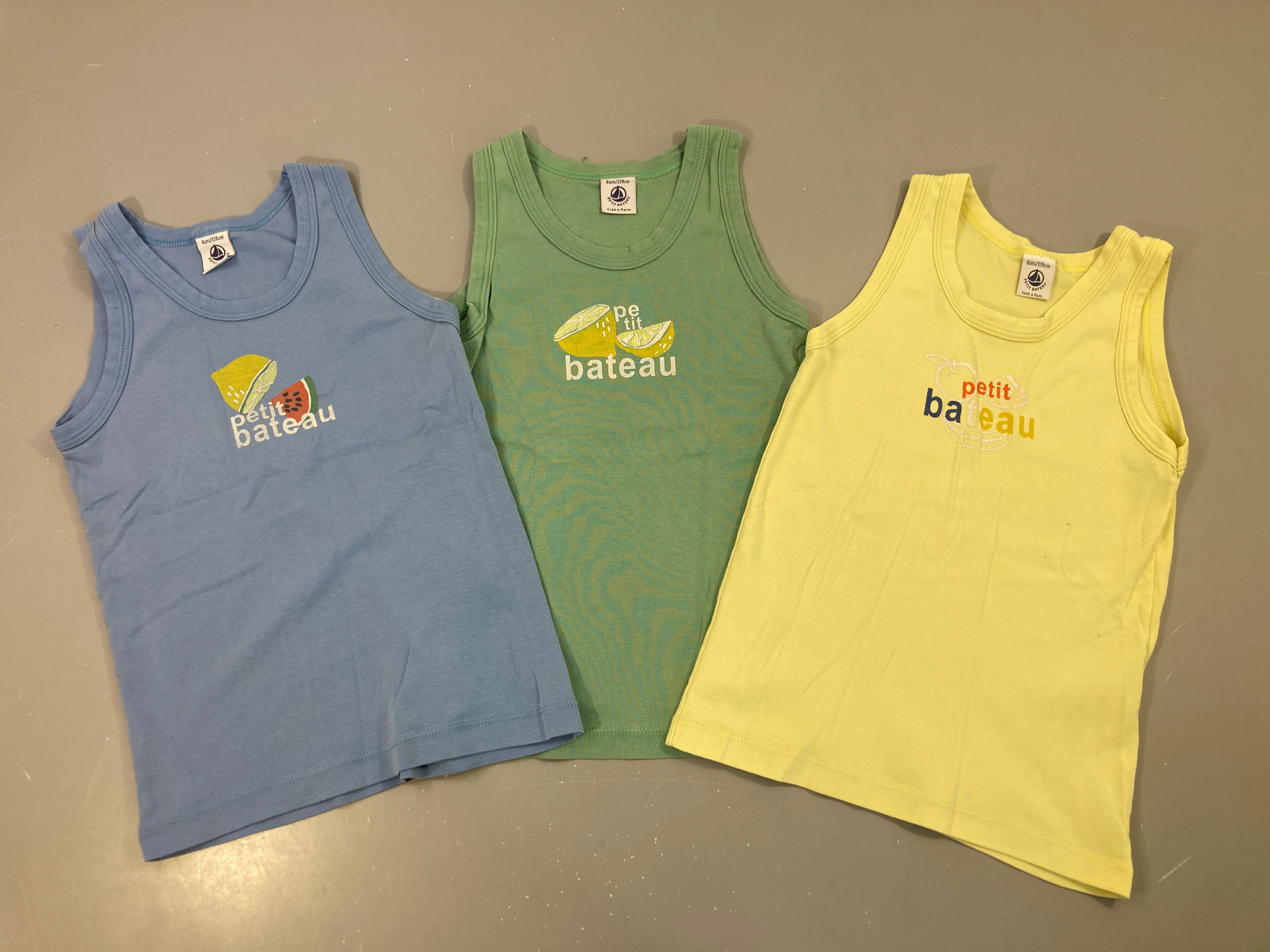 Lot de 3 débardeurs s.m bleu, vert, jaune