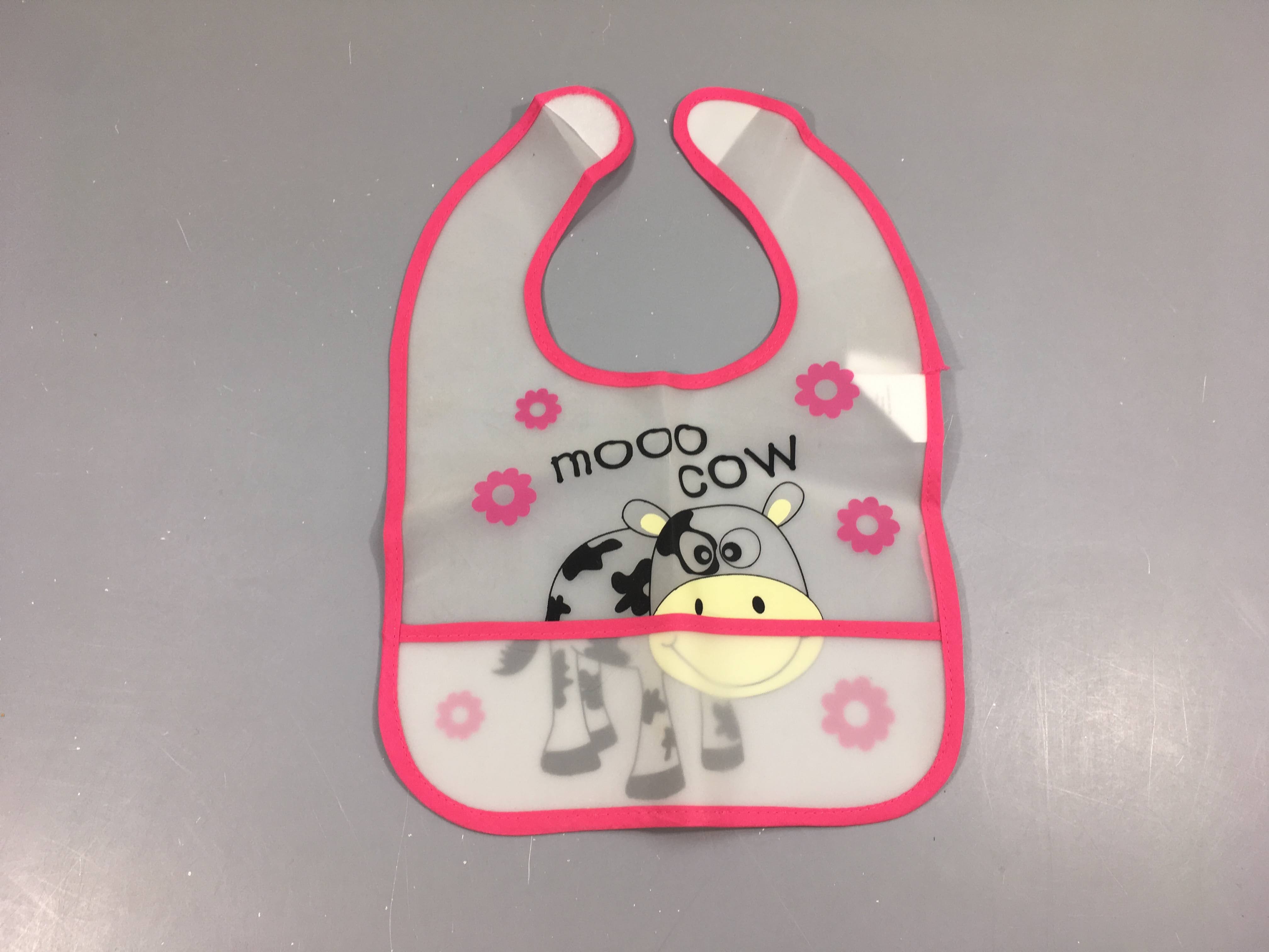 Bavoir plastifié rose Vache MOOO COW  32x33cm