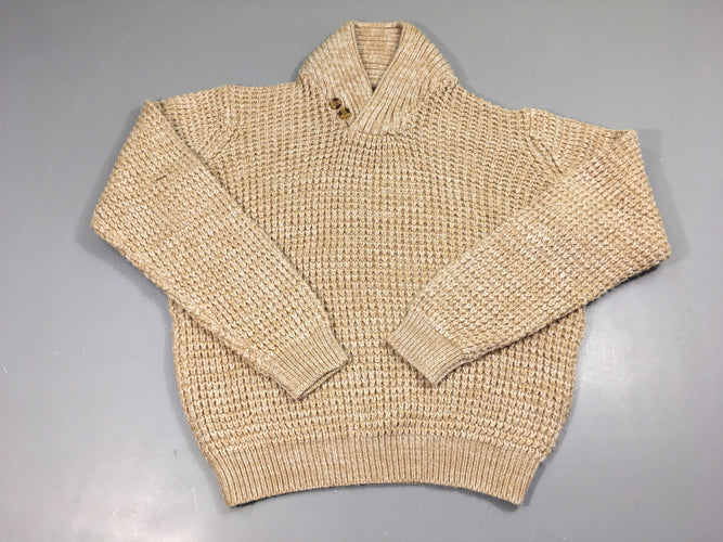 Pull mailles beige chiné blanc col châle, moins cher chez Petit Kiwi