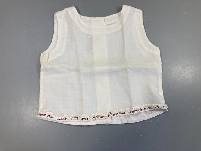 Blouse s.m blanche froufrous dans le bas, 100% lin, moins cher chez Petit Kiwi
