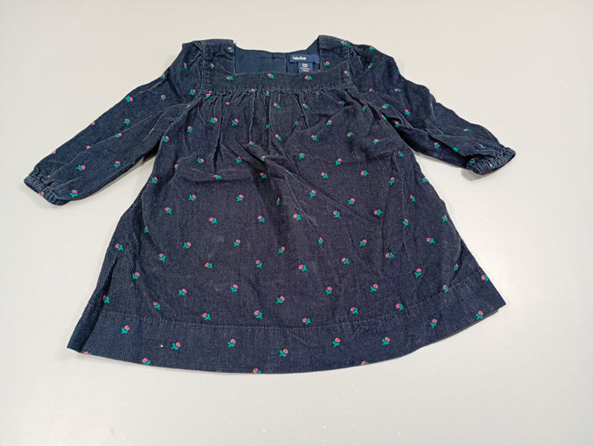 Robe ml velours côtelé bleu marine , petites fleurs, moins cher chez Petit Kiwi