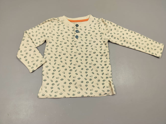 T-shirt m.l beige très clair motifs légumes bleu marine  (laitues, carottes,..)95% coton 5% élasthanne, moins cher chez Petit Kiwi
