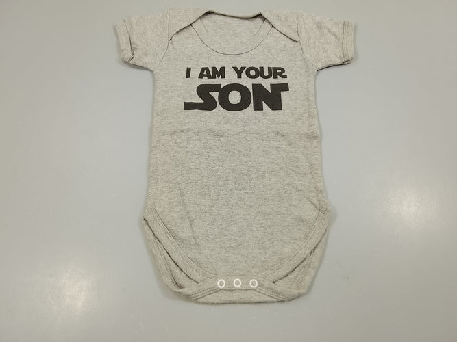 Body m.c gris flammé  "i am your son" Pas de taille indiquée, estimée  2a, moins cher chez Petit Kiwi